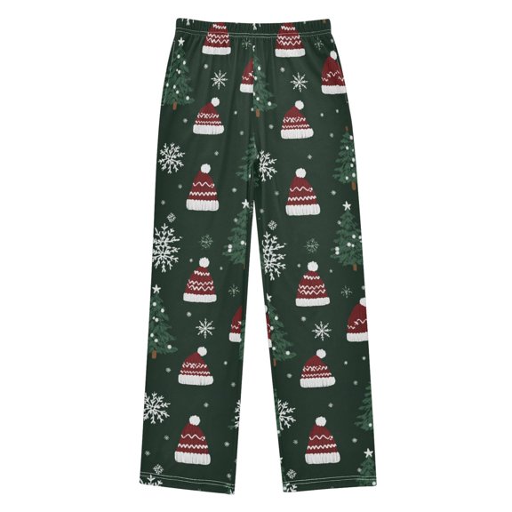 FORMRS Boys Pajama Pants with Pockets Size 6-8Y Kids Lounge Sleep Bottoms, Green Christmas Hats