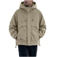 thumbnail image 2 of LYSMORA Men's Hooded Windbreaker Jacket Zip‑Snap Closure Long Sleeve Utility Rain Coat with Drawstring Hood Relaxed Fit Outerwear for Winter Outdoor, 2 of 7