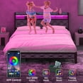 thumbnail image 3 of Winkalon Queen Size Upholstered Platform Bed Frame with Charging Station & LED Lights,Light Gray, 3 of 9