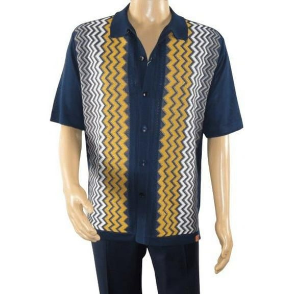 Mens Stacy Adams Italian Style Knit Woven Shirt Short Sleeves 3118 Navy Blue