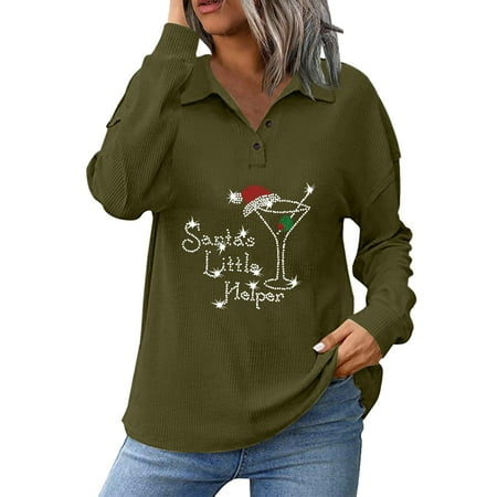 

HSMQHJWE Women Clothing Clearance Sale Women S Long Sleeve Women S T Shirt Christmas Wine Glass Blouse Button Placket Tops Printing Lapel Long Sleeve Tops Casual Shirt Cotton Pajama Shirt Women