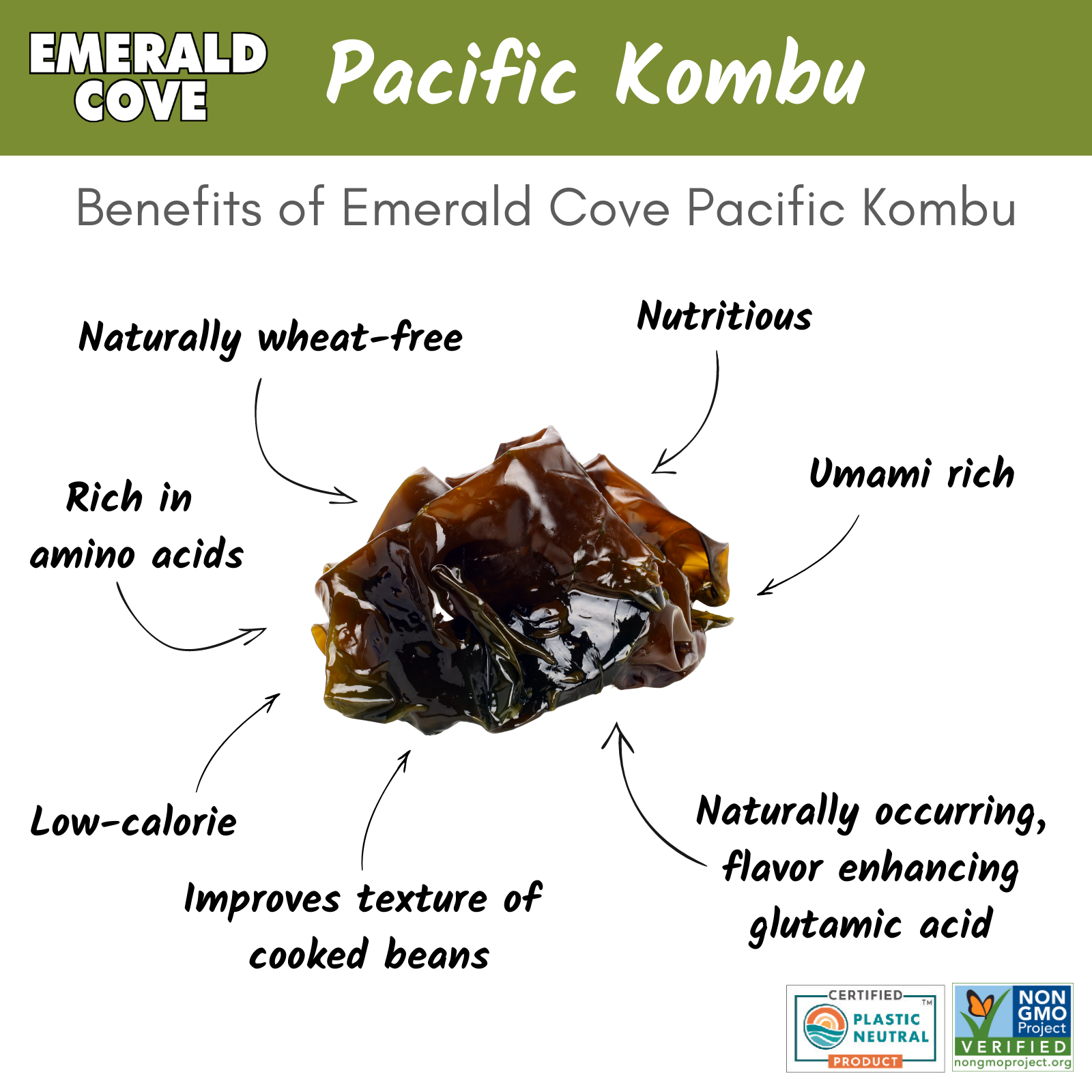 Emerald Cove Pacific Kombu | Dried Seaweed | Kelp | Non-GMO, Vegan, Plastic Neutral | Resealable Bag | 1.76 OZ - image 5 of 7