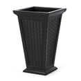 thumbnail image 2 of FCMP Outdoor MOD-WP3000 Wicker-Pattern Resin 24" Tall Indoor/Outdoor Self-Watering Pedestal Taper Planter, Black, 2 Pack, 2 of 12