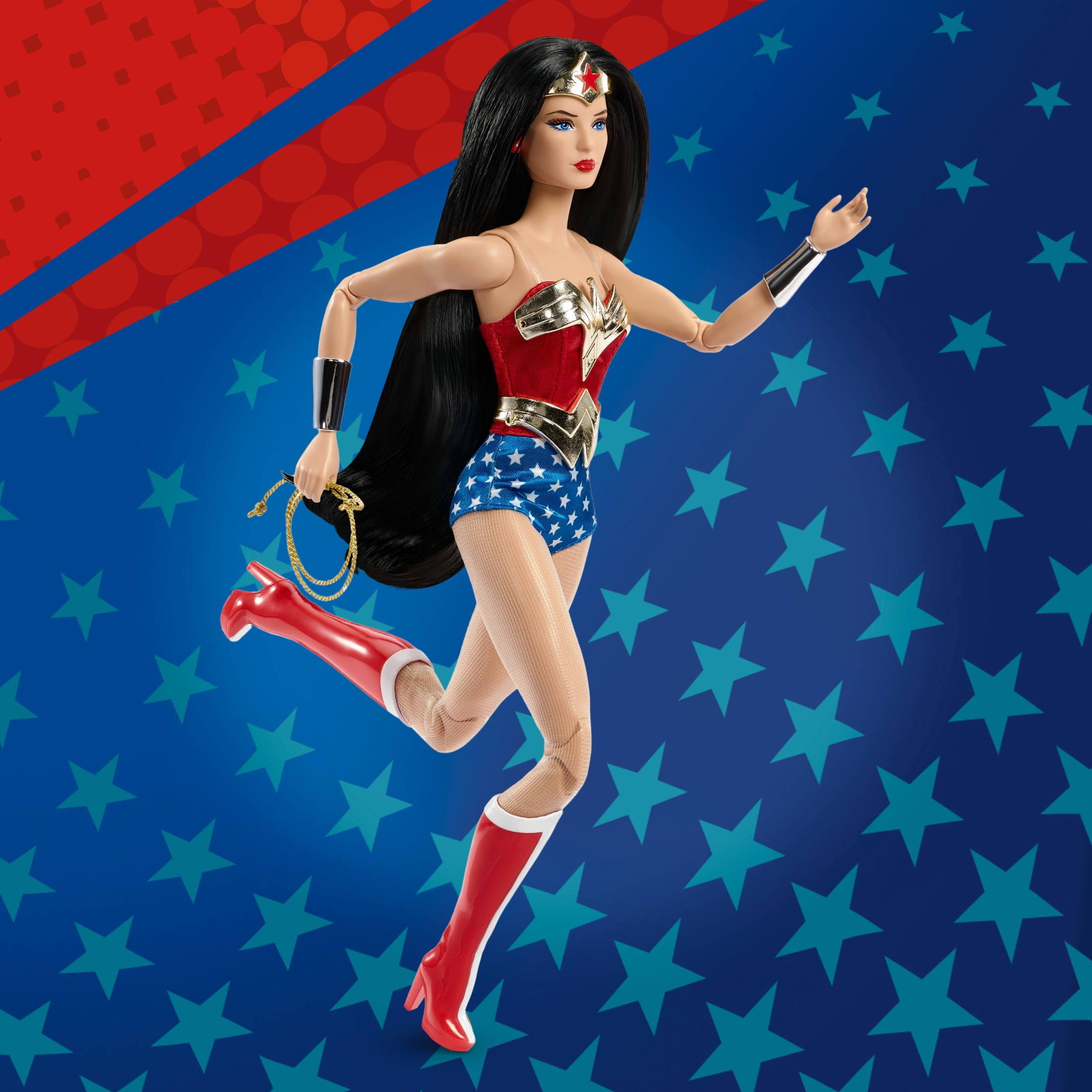Barbie Wonder Woman Collectible Doll in Red and Blue Tank Suit