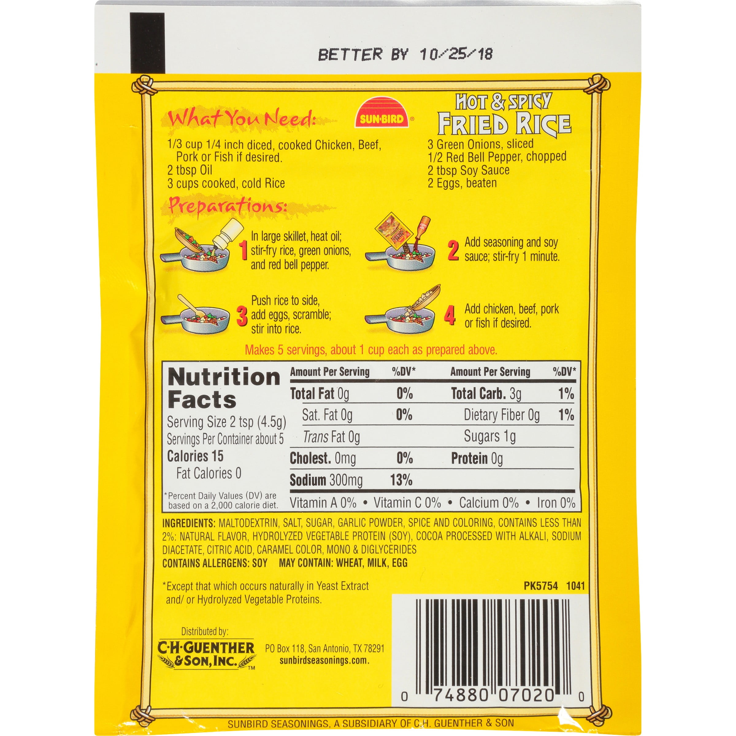 Sun-Bird Fried Rice Seasoning Mix - 0.74 oz pouch