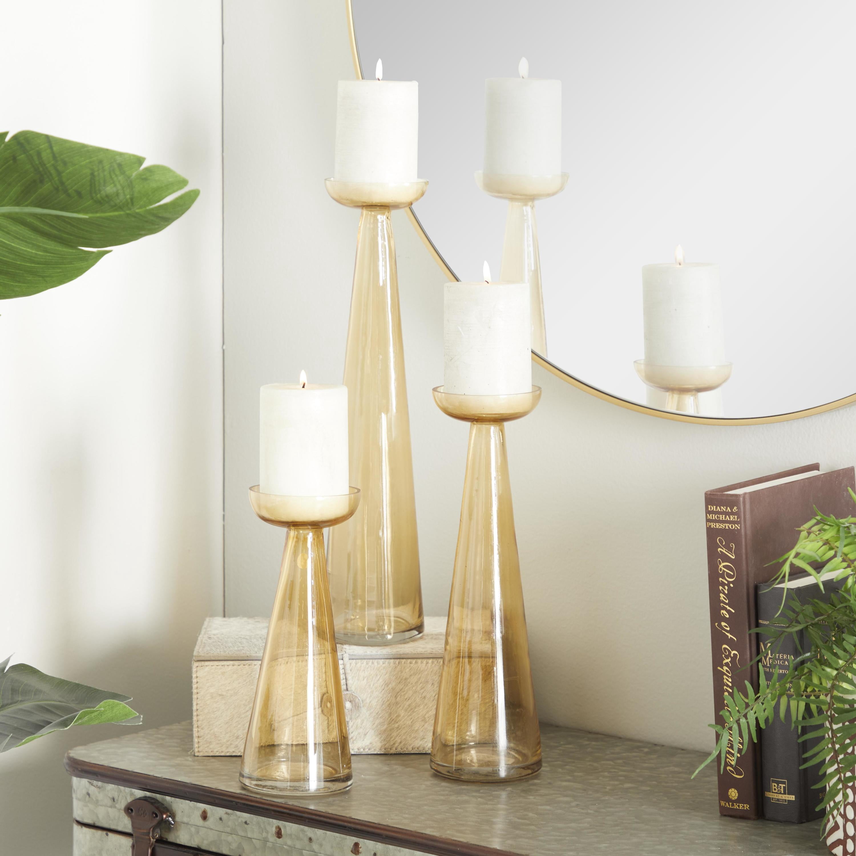 DecMode 3 Candle Gold Glass Pillar Candle Holder, Set of 3