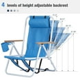 thumbnail image 5 of Tcbosik Folding Beach Chairs Set of 2, 4-Position Lightweight Camping Chair with Headrest and Wooden Armrests, Portable Backpack Chair with Cup Holder for Lawn, Sand, Supports to 265lbs, Blue, 5 of 10