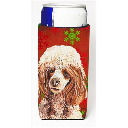 

Red Miniature Poodle Red Snowflakes Holiday Michelob Ultra bottle sleeves Slim Cans 12 Oz.