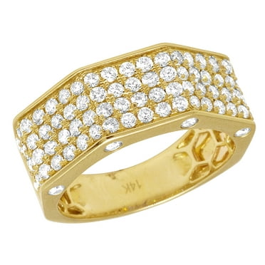 14K Yellow Gold Mens Diamond Octagon Four Row Ring 10MM 2.25CT