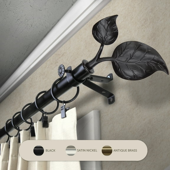 Domovina Plush 13/16" Single Curtain Rod-Color:Black,Size:48-84"