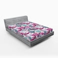 thumbnail image 2 of Ambesonne Exotic Fitted Sheet, Monstera Leaves Ethnic Bird, Full Size, Magenta Cadet Blue Plum, 2 of 5