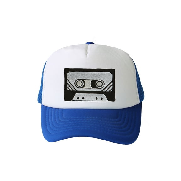 Trucker Mesh Vent Snapback Hat, Black Cassette 3D Patch Embroidery Royal Blue