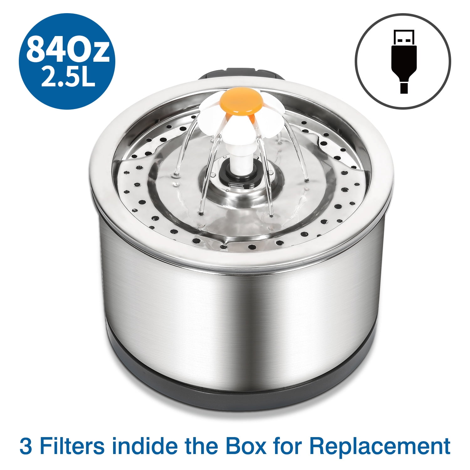 Pet Fountain with 3 Pcs Filter Stainless Steel Automatic Water