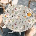 thumbnail image 2 of Easter Round Tablecloth, Fitted Table Cover with Elastic for 55"-60" Round Tables, Country Rabbits Colorful Eggs Leaves Flowers Table Cloth Outdoor Indoor Dinning Party Waterproof Tablecloths, 2 of 7