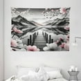 thumbnail image 2 of Ambesonne Lake Tapestry Wall Hanging, Cherry Blossoms and Mountains, 80"x60", Grey and Blush, 2 of 3