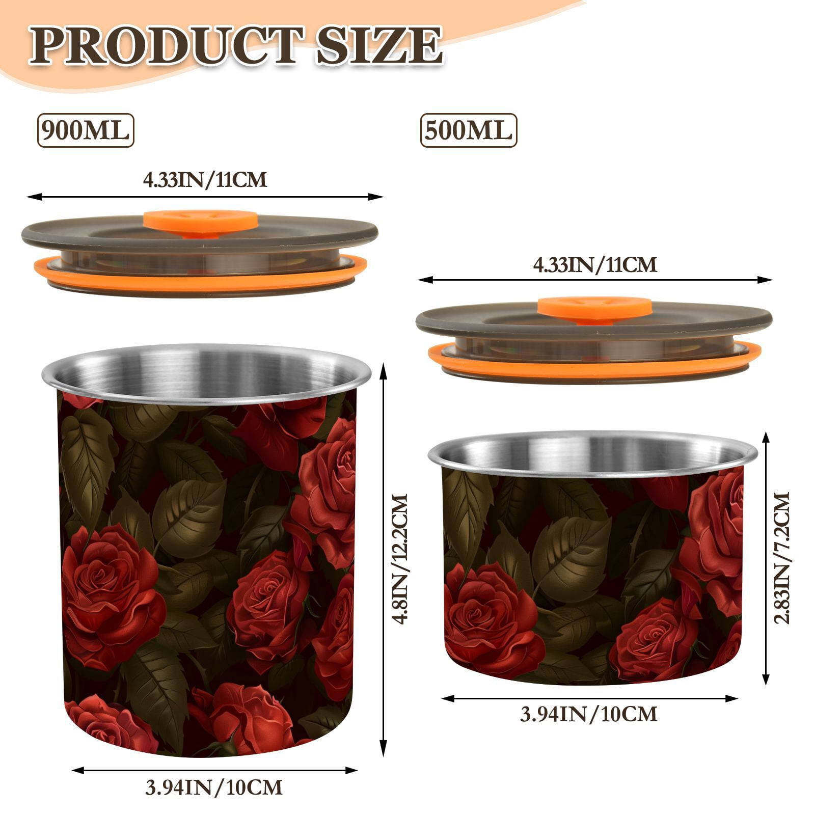 Dark Red Rose Flowers Airtight Coffee Bean Canister 30oz Food Storage Containers with Lids For Gournd, Tea, Sugar, Flour, Rice, Cereal, Candy Cookie Jar