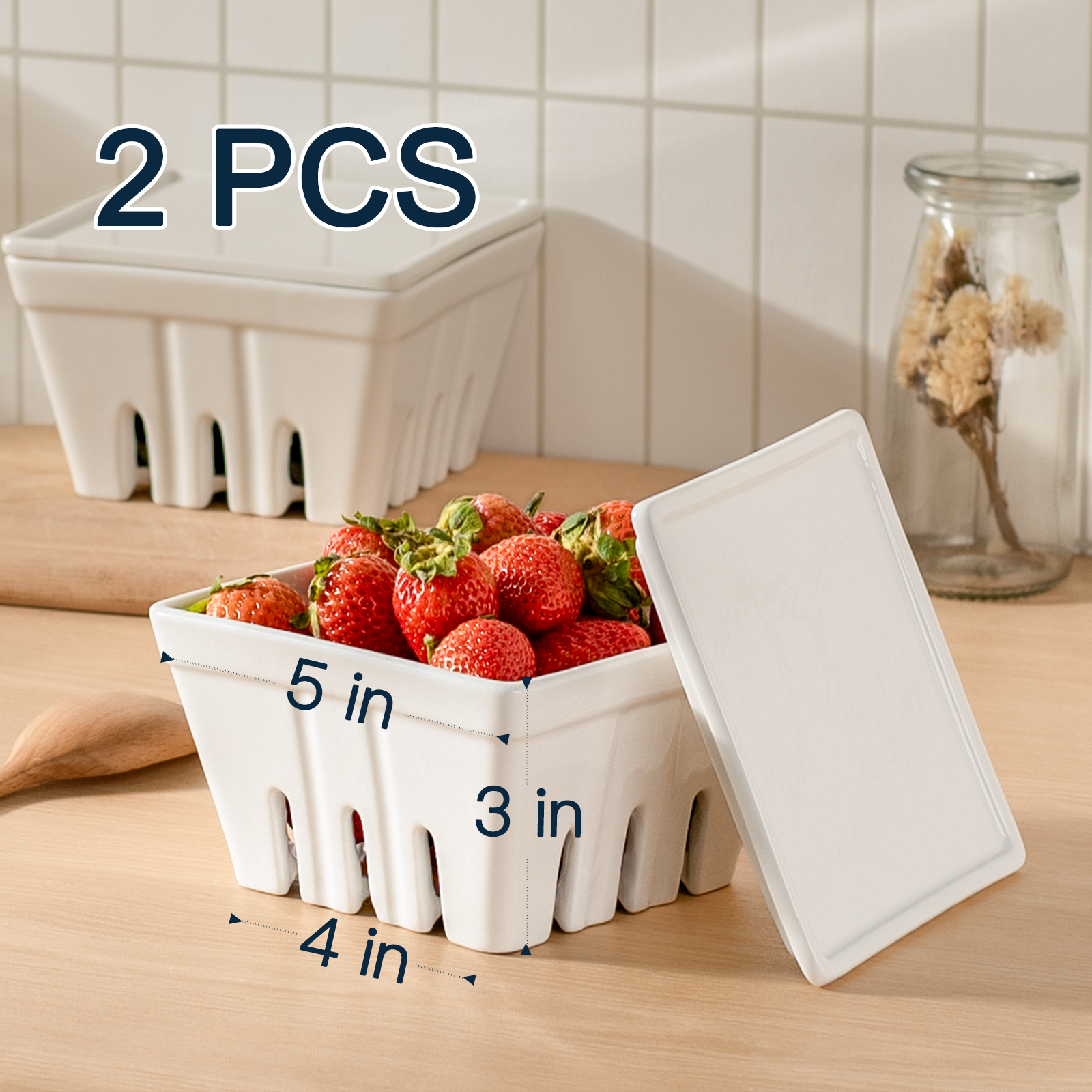 Dizada Ceramic Berry Basket with Lids