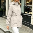 thumbnail image 4 of Inverlee Women's Cinched Waist Rain Jacket with Stand Collar Hood Water Resistant Windbreaker with Pockets Beige S, 4 of 7