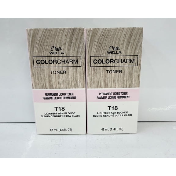 Wella Color Charm Permanent Liquid Hair Toner - T18 Lightest Ash Blonde- 1.4 fl oz - 2 packs