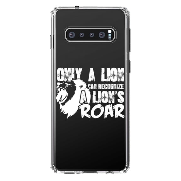 DistinctInk Clear Shockproof Hybrid Case for Samsung Galaxy S10 (6.1" Screen) - TPU Bumper Acrylic Back Tempered Glass Screen Protector - Only a Lion Recognize Lion's Roar