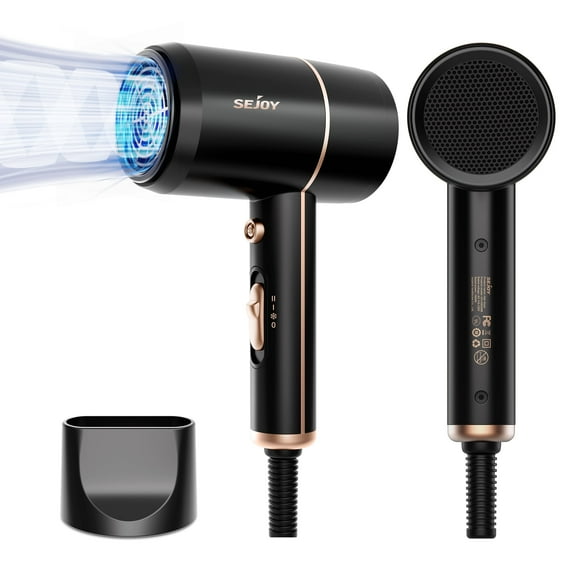 Sejoy Hair Dryer, 1800W Professional Ionic Blow Dryer for Women, Lightweight Portable Travel Hairdryer for Hair Care, Powerful Hot/Cool Wind,Black