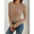 thumbnail image 2 of Women'S Tops 2025 Fall Fashion Long Sleeve Crewneck Blouse Slim Fit Textured Basic Knit T Shirt Y2k Clothes Khaki M, 2 of 6