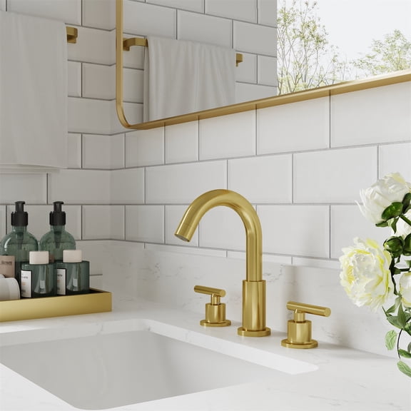 ANGELES HOME Widespread Brushed Gold Bathroom Faucet 3 Hole, 2 Handle Gold Sink Faucet Bathroom Vanity with 360 Degree Swivel Spout, with Metal Pop Up Drain and cUPC Supply Line