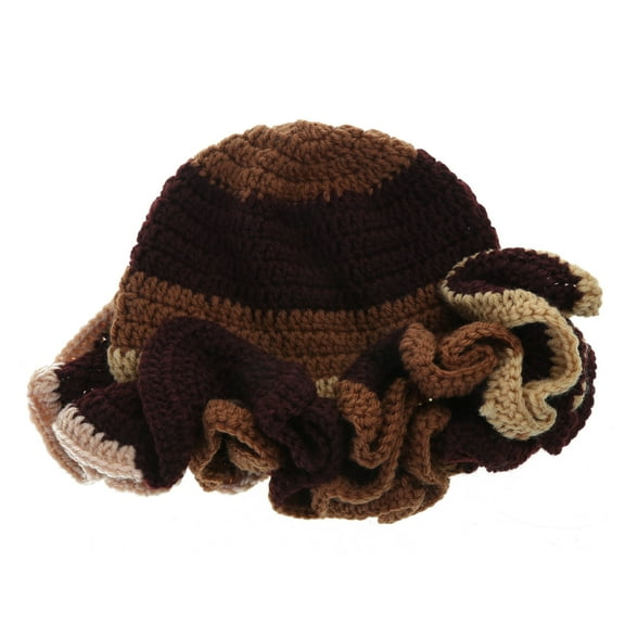 lixuesong Handmade Crochet Bucket Hat for Woman Teen Outdoor Fisherman Hat Ruffled Brim Winter Windproof Carnivals Hat