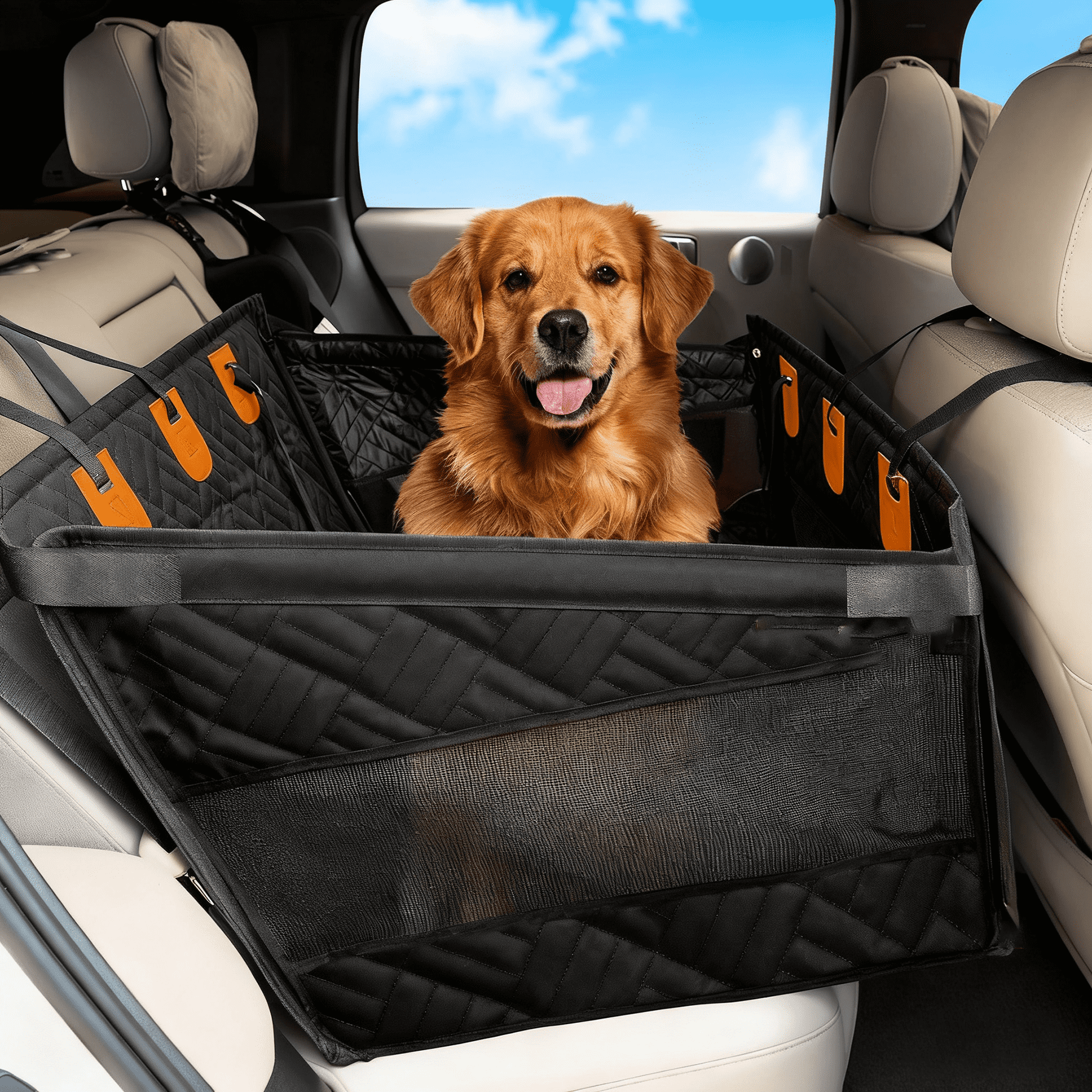 Kohree Dog Car Seat for Large Medium Dogs, Back Seat Extender with Hard Bottom, Waterproof Non-Slip Hammock for Pet, with Storage Pocket for Cars/SUV/Truck (28.7 * 22 * 21.5in)