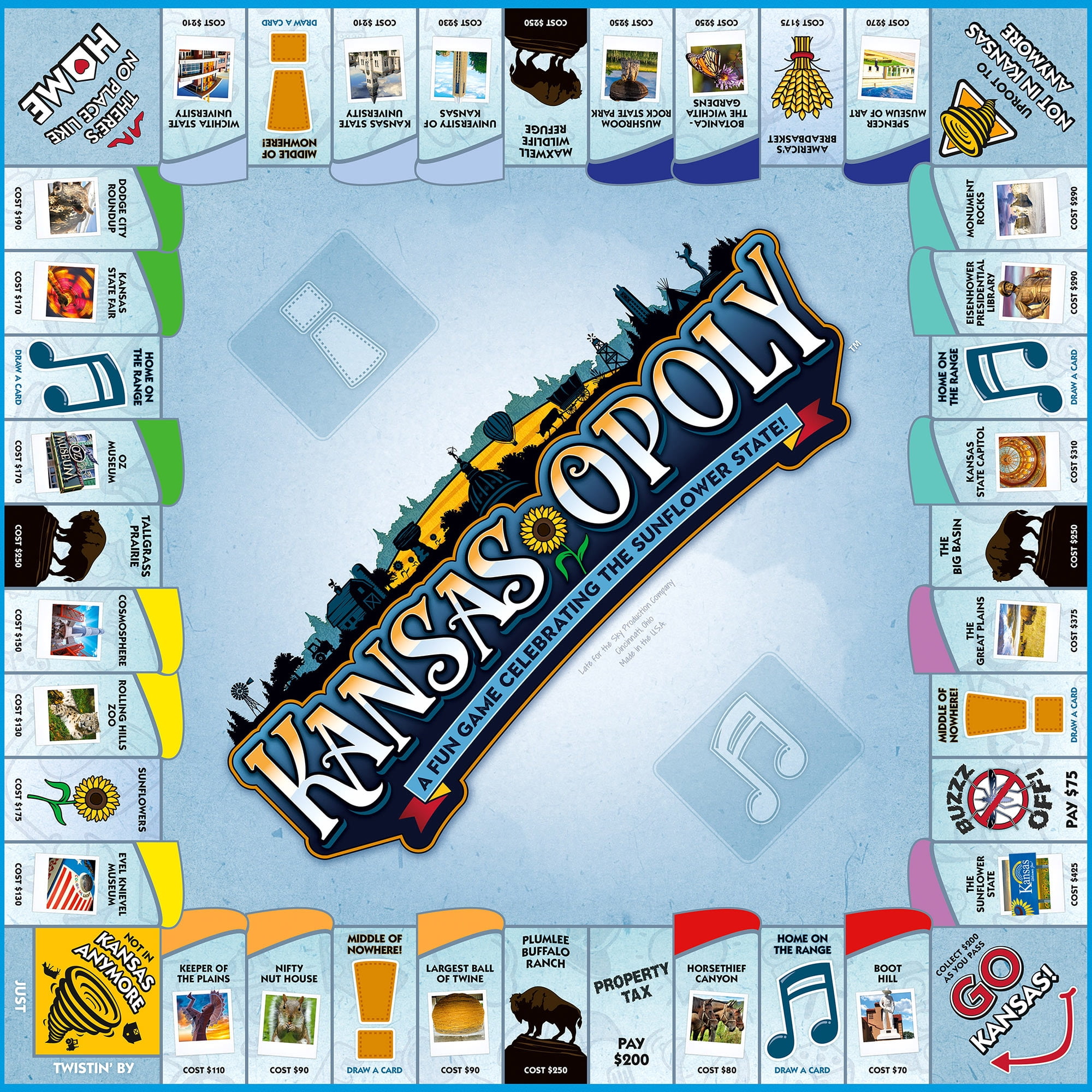 Late For The Sky: Kansas-Opoly - State Themed Family Board Game, Opoly-Style Game Night, Traditional Play Or 1 Hr Version, Ages 8+, 2-6 Players