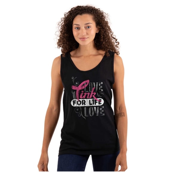 Breast Cancer Pink for Life Ribbon Tank Top Tee Shirt Women Brisco Brands S