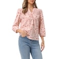 thumbnail image 4 of INSPIRE CHIC V Neck Floral Shirt for Women's 3/4 Sleeve Smocked Front Button Up Casual Summer Blouse Top XS Light Pink, 4 of 5