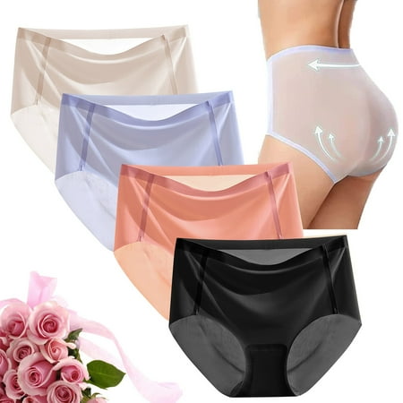 Pavied Seamless Underwear Womens Underwear Women s Simple Fashion Casual Mini Panties Silk Pure Color No Breathable Midriff Panty 4 Piece Set High Waisted Underwear Plus Size Underwear Black 3 2XL