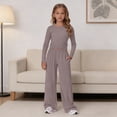 thumbnail image 5 of KVPLBQFD Girls 2 Piece Long Sleeve Fitted Basic Tees + Wide Leg Pant Outfits Kids Fall Fashion School Outfits Teens Y2k Sports Clothes 2026, 5 of 6