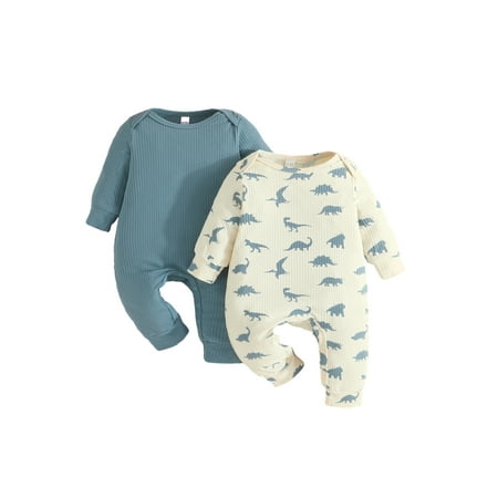 

ESASSALY 2pcs Baby Boys Jumpsuit Long Sleeve Dinosaur Print Casual Romper