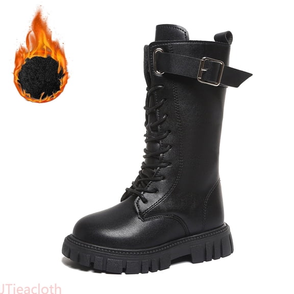 JTieacloth Winter Warm Shoes Fashion Fall Children Girls Sports Shoes Flat Thick Bottom Non Slip Easy To Wear PU Upper Comfortable Boots,Black