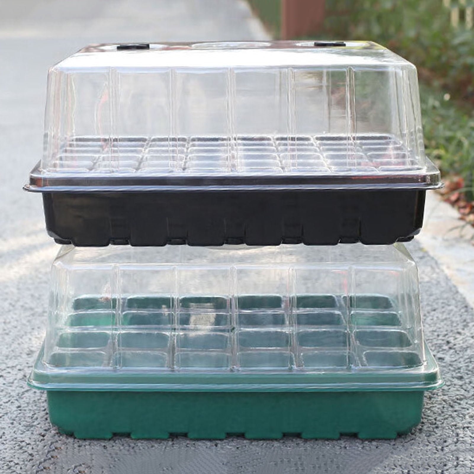 OIUR Plants Nursery Box with Humidity Dome 24 Cells or 48 Cells Transparent Seeds Starter Tray Plant Germination Box with Adjustable Vents for Seedlings Growth
