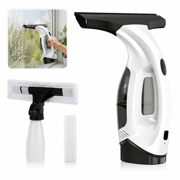Window Vacuum Squeegee Cordless, 2000Pa Electric Window Cleaner Tool with 2200mAh & 150ml Water Collection Tank, Window Cleaning Kit Shower Squeegee for Glass Doors, Windows, Mirrors, Car (White)