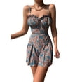 thumbnail image 2 of Women's Summer Suspender Jumpsuit Floral Print Ruffled Edge Tie V-neck Sleeveless Short Romper, 2 of 5