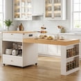 thumbnail image 1 of OUDOSPRS Extendable Kitchen Island 78.74" - Two-Tone Top with Power Outlet, 2 Drawers & Open Shelves, Storage Islands Cart with Dining Table for 6-8, White, 1 of 6