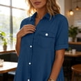 thumbnail image 4 of Smsaxvxz Summer Denim Dresses for Women 2026 Casual Short Sleeve Button Down Shirt Dresses with Pockets Loose Fit Sundress Blue L, 4 of 8