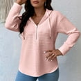 thumbnail image 4 of BiZtdJrK Womens Waffle Knit Hoodies 1/4 Zip Drop Shoulder Long Sleeve Pullover Tops Drawstring Loose Hooded Sweatshirt Pink XL, 4 of 10