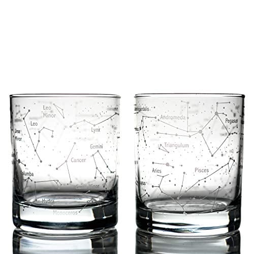Vasos de whisky de Greenline Goods: Cielo del verano septentrional y constelaciones de astronomía (juego de 2) - Et