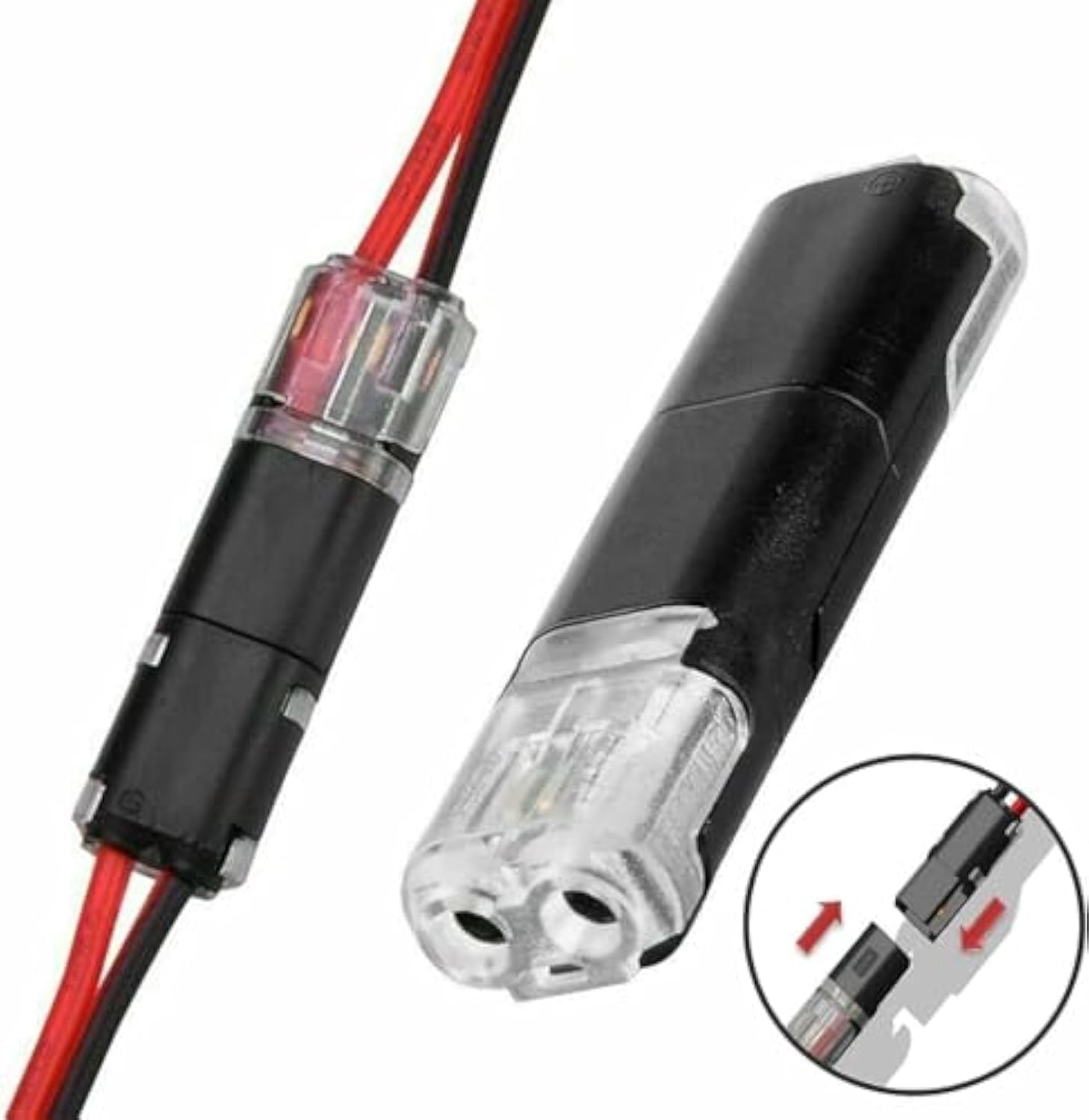 2-Pin Solderless Wire Connector – Compact Plug for LED Strips & 18–22 AWG Cables, Copper & Polycarbonate, No Strip/Solder, (100 Pcs)