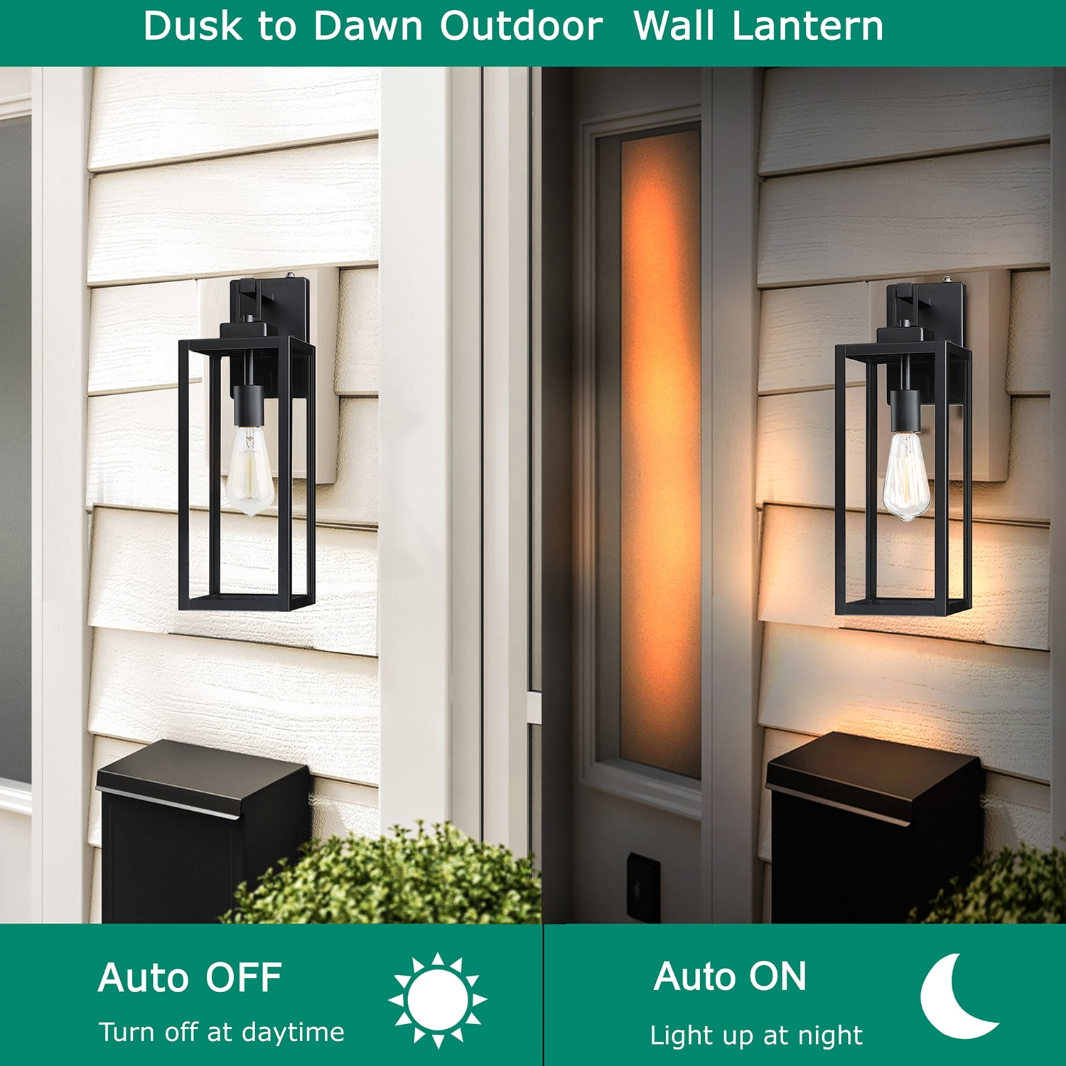 18" Outdoor Wall Light Dusk to Dawn Outdoor Lighting Porch Light Fixture with Clear Glass Shade