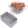 thumbnail image 3 of 2pcs Air Fryer Silicone Pot with Rack Reusable Silicone Air Fryer Basket Square Stainless Steel Rack Accessories Set For Cooking Steaming Compatible Most Dual-Basket Air Fryer Oven, 3 of 11