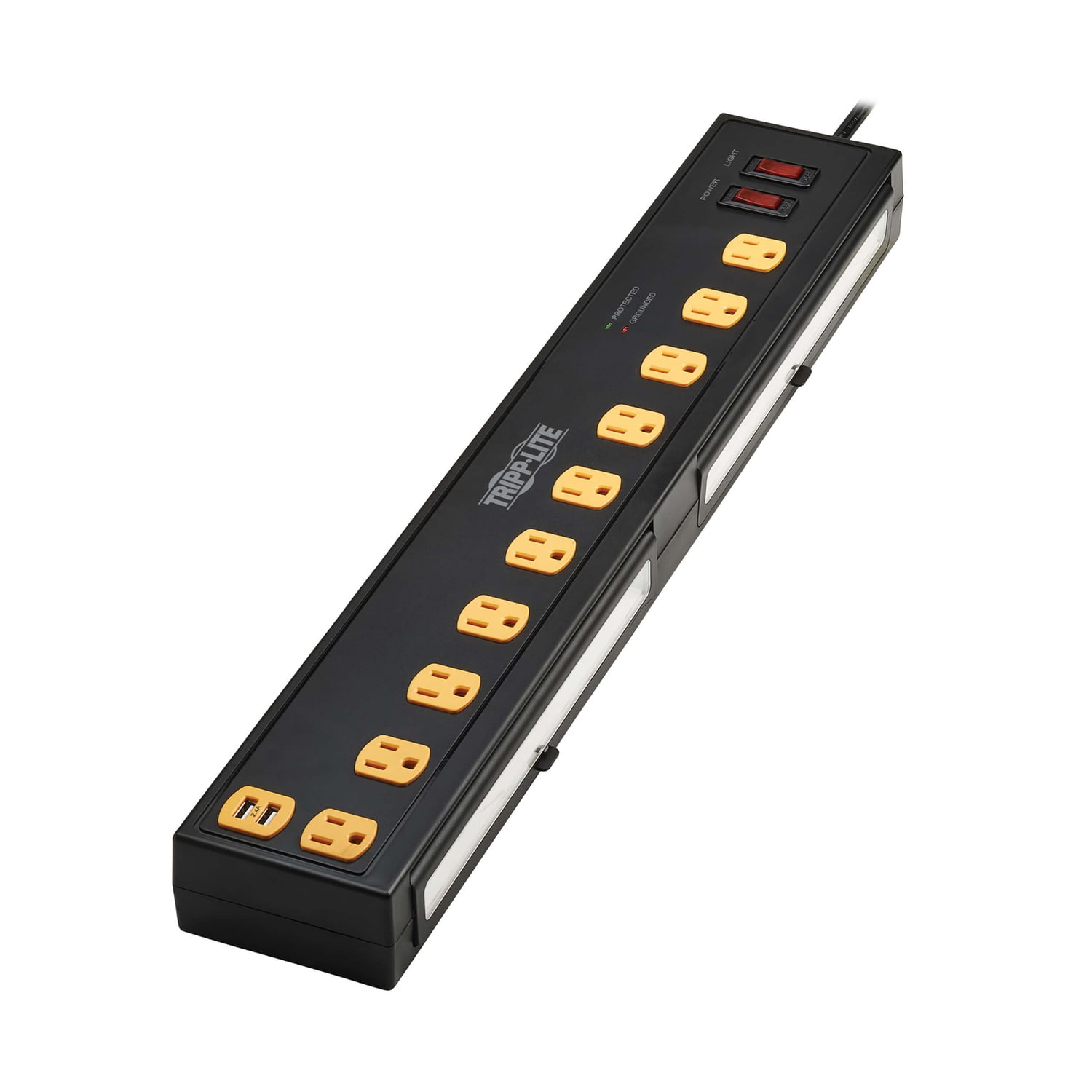 Tripp Lite by Eaton Protect It! 1,350-Joules Surge Protector with 2 Swivel Light Bars, 10 Outlets with 4 USB Ports, 6-Ft. Cord, TLP1006USB, TLP1006USB