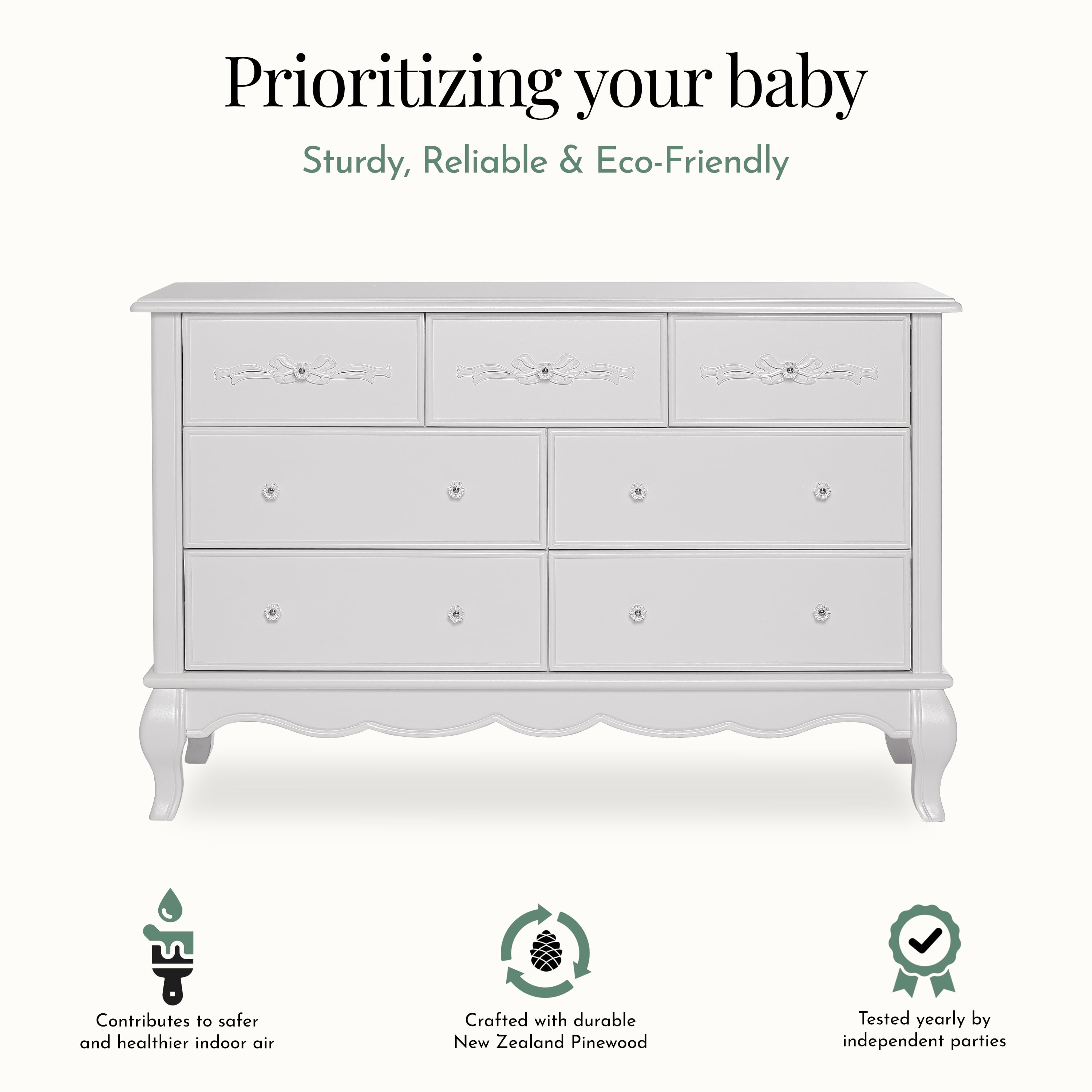 Evolur Aurora Natural Wood Kids 7-Drawer Frost Double Dresser for Nursery -  Walmart.com
