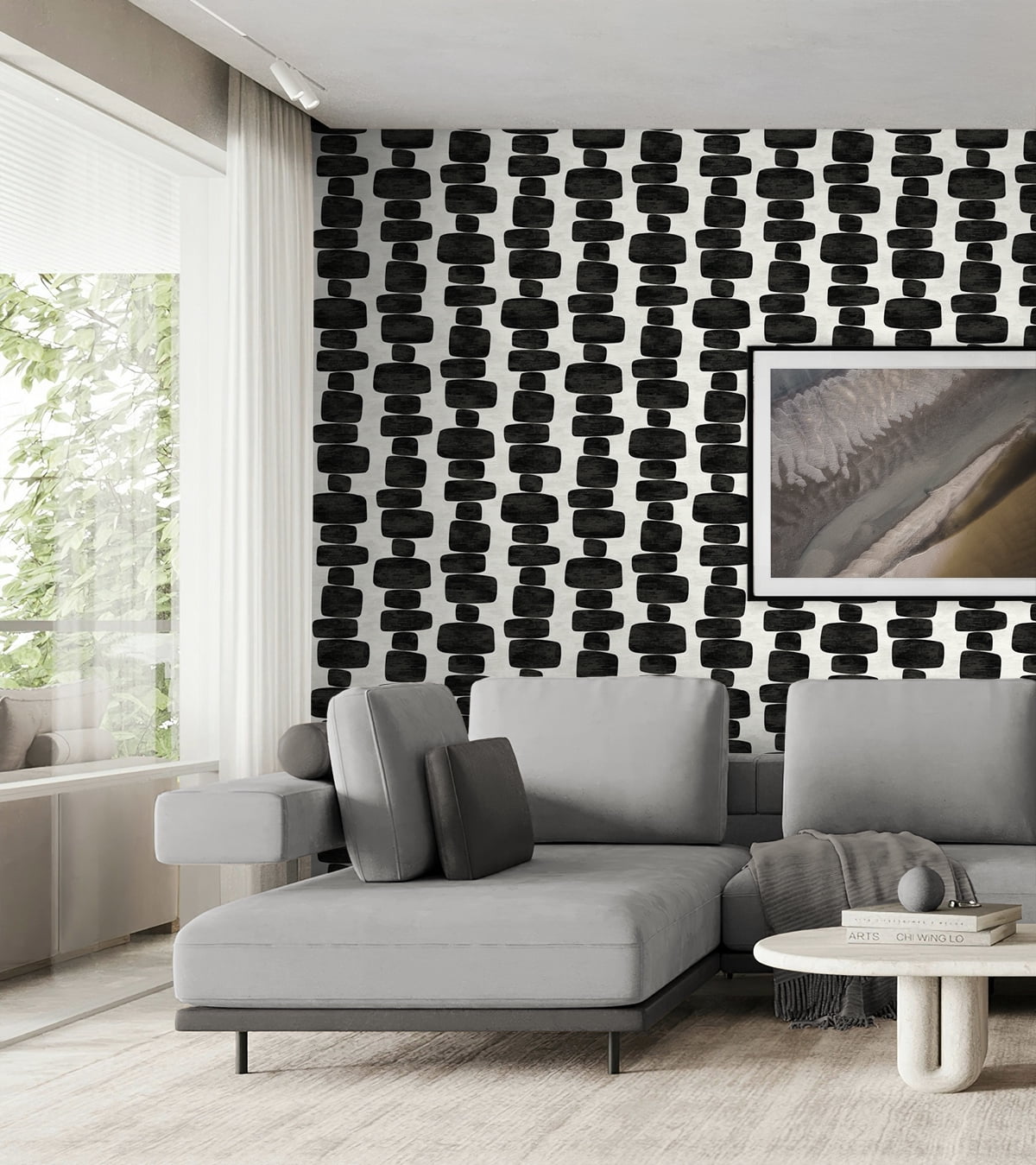 Stacy Garcia Home Charcoal Stripe Block Geometric Peel and Stick Wallpaper - 20.5 in. W. x 18 ft. L. Roll