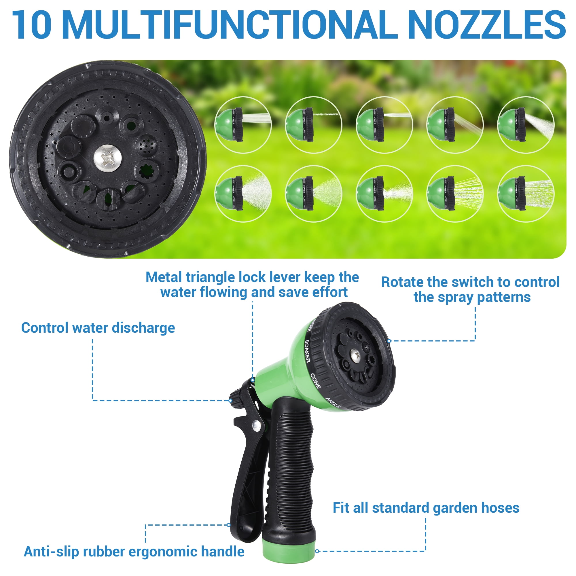 75 ft Stainless Steel Garden Hose with 10-Function Sprayer Nozzle, Rust-Proof, Lightweight, Leak-Proof Connectors – Ideal for Yard, Car Wash, RV, Pet Bathing – American Standard